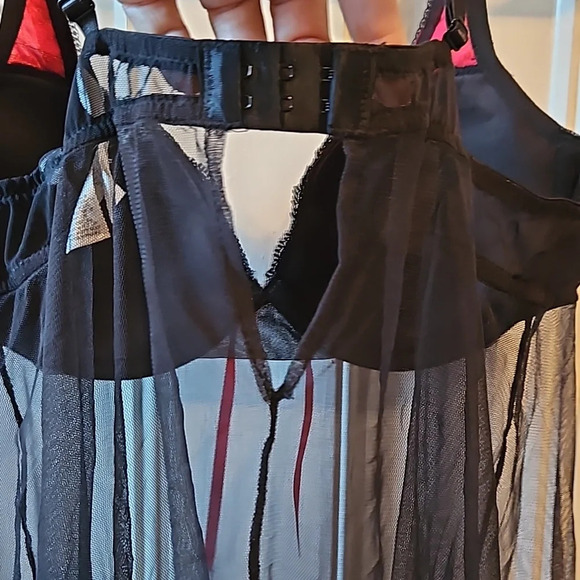 Delicates Sheer Lace Black Red Babydoll Top XL - Picture 7 of 8